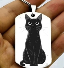 Wonder Curious Kitty Black Cat Hot Cute Design Art Pet Animal Hot Keychain