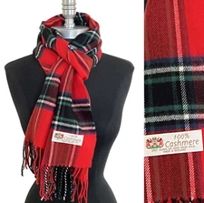New 100% CASHMERE Scarf Plaid Red /green /blue /Cream Soft Wool Made In England