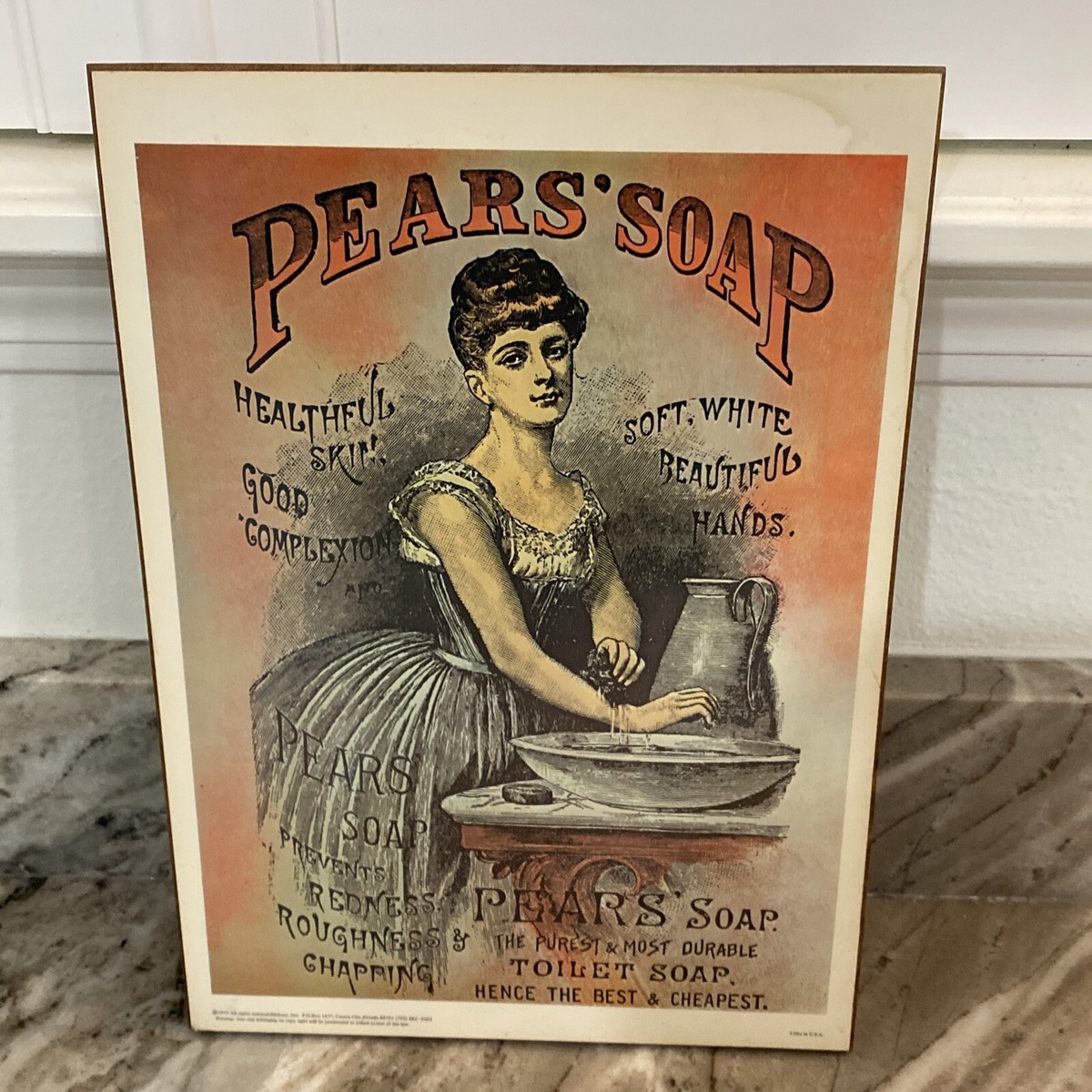 1973 Pears' Soap Advertisement Sign Toilet soap Board Plaque