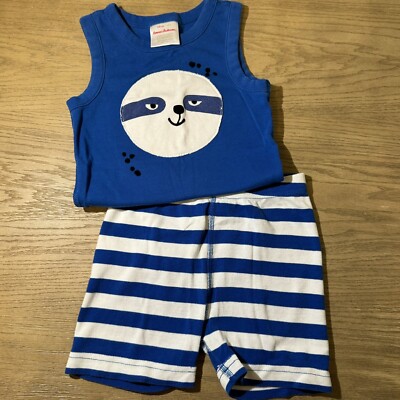 Hanna Andersson Blue Sloth/Raccoon Tank John Sleeveless Cotton Pajama Boys 5 110