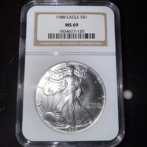 1988 American Silver Dollar NGC GRADED MS69 Brown Label