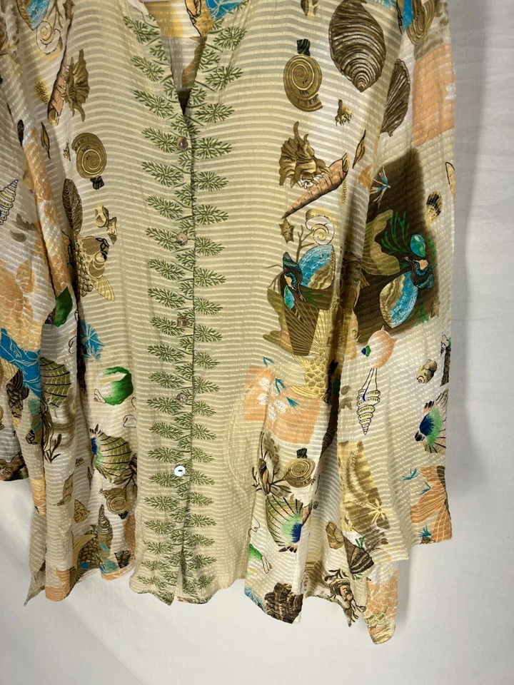 Blusa Citron Santa Monica Feminina 1X Seda Manga Longa Botão Frente Concha de Peixe - Imagem 2 de 4