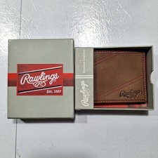 Rawlings Two Strikes Bifold Genuine Leather Wallet Billfold Brown New