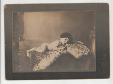 Antique Cabinet Card Photo Victorian Nude Baby on Faux Fur Rug Studio Portrait