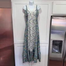 Vintage Gunne Sax Style Boho Maxi Dress Floral Lace Calico Floral Sleeveless S