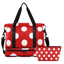 Red and White Polka Dot Travel Duffel Gym Sports Luggage Bag Expandable Large...