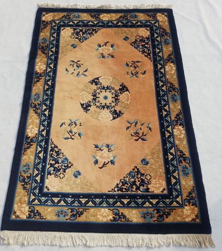 Vintage Tibetan Peking Handmade Floral Multicolor Wool Rug Carpet 185x122 cm