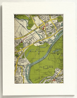 #ad Antique 1940s London Map Mounted Colour KEW GARDENS BRENTFORD RICHMOND GBP 9.99