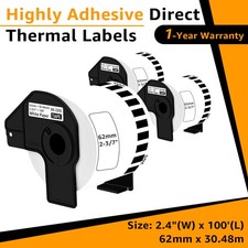 3Rolls Compatible DK-2205 62mm x 30.48m Continuous Label Use with Brother QL