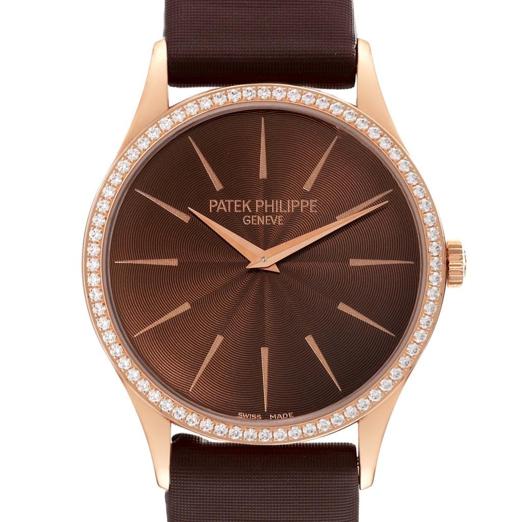 Patek Philippe Calatrava 4897R Rose Gold Ladies Watch with Brown Dial and Diamonds