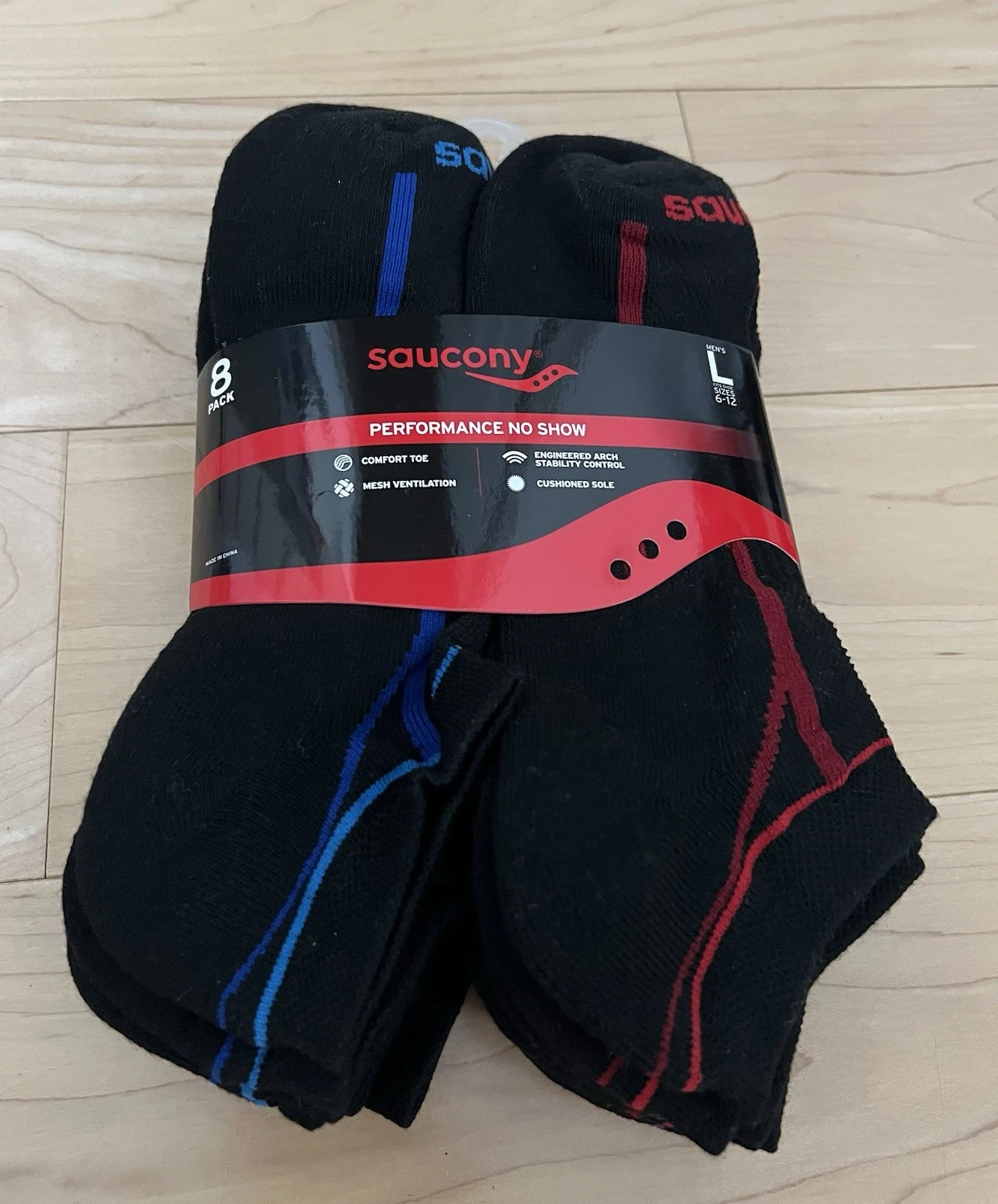 Saucony Men's Performance No Show Black Socks Size L Shoe Size 6-12 - 8 Pairs