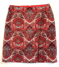 Talbots Vintage Red print lined Skirt 10 Petite A-Line Skirt Side Zip w/buttons