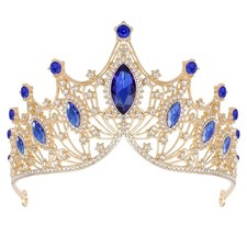 AIBFRID Tiaras Headbands Crown for Women, Princess One Size Gold-Blue