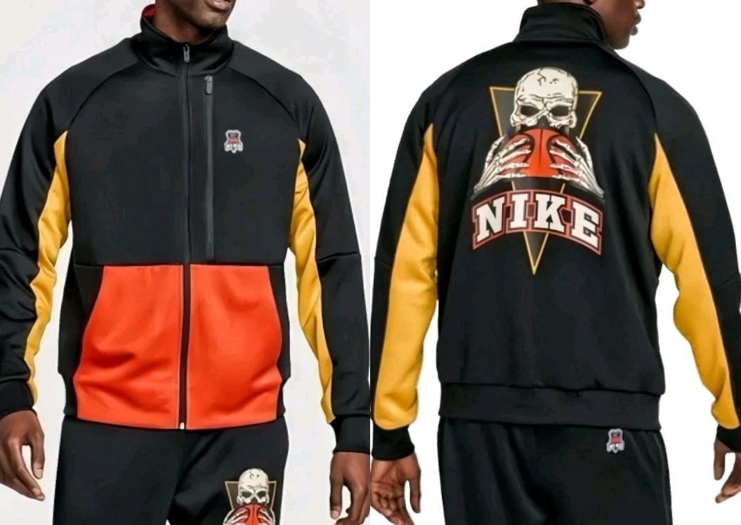 Nike Men's Jacket Basketball Frenzy Skull Black Orange Yellow Full Zip! M
