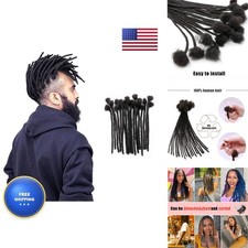 IXIMII 6 inch Human Hair Dreadlock Extensions 20 Strands 0.4cm Black