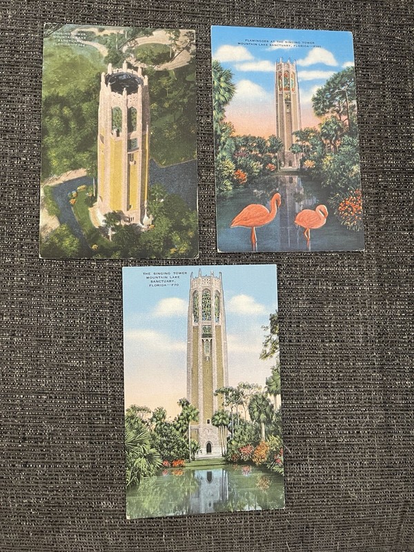 Linen Postcards Lake Wales, FL~Singing Tower Mountain Lake Sanctuary-Flamingo’s
