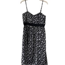 Dusk Collection Sheila Yen Floral Dress Size 8 Black White Lined