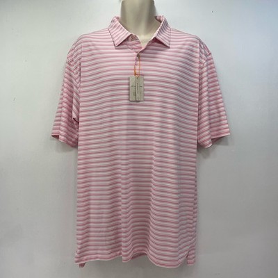 Peter Millar Polo Herren XL rosa Streifen federleicht UPF50 Golf Performance neu mit Etikett