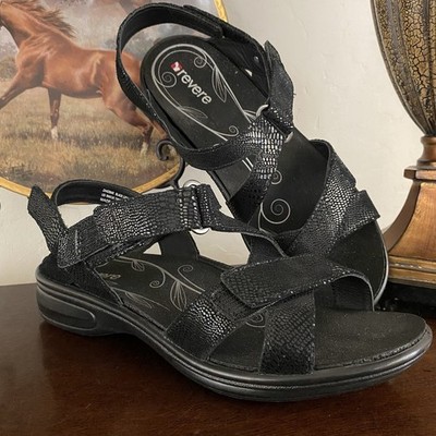 Revere Women's 9 Zanzibar Sandal Black Lizard Adjustable Straps Orthopedic QVC