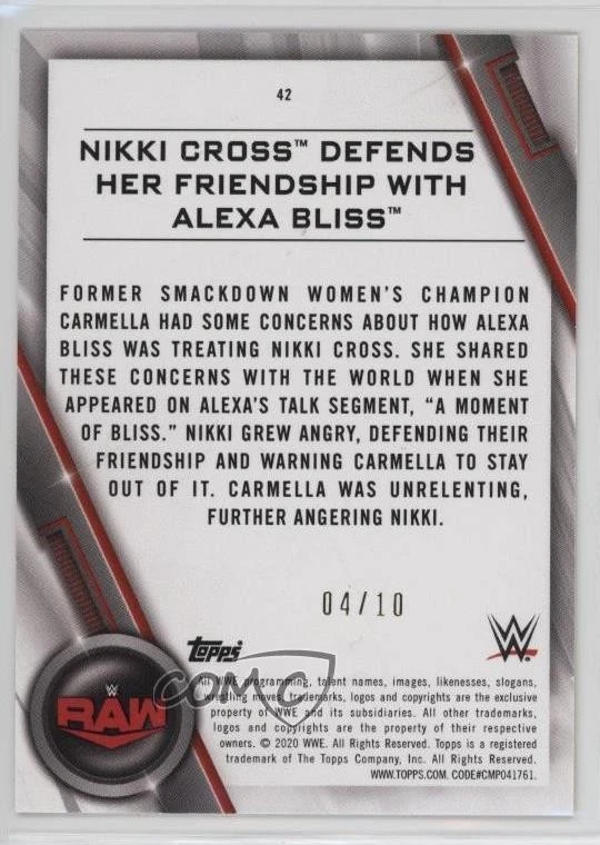 2020 Topps WWE Women's Division RAW Gold /10 Nikki Cross #42 - Image 2 of 2