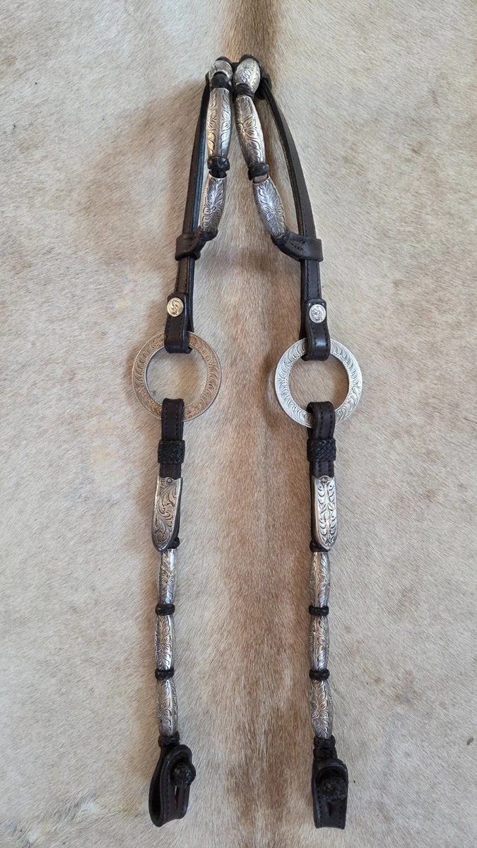 Double-Ear Silver and Rawhide Show Headstall (by Alamo Saddlery