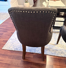 Gray Tufted Upholstered Dining Chairs Set Of 2 W Arms Nailhead Trim