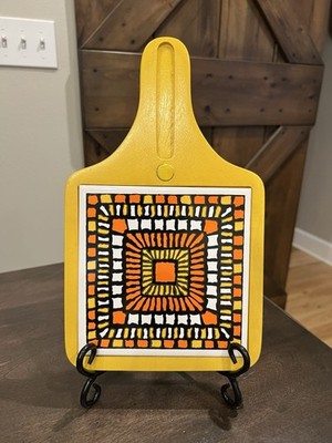 MCM Wood Trivet Tray Cheese Cutting Board, Bright Colors, Cottage Core, Japan!