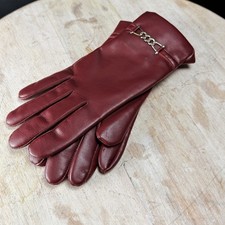 Womens Luxury Red Faux Leather Gloves Wrist Chain Size 7-8