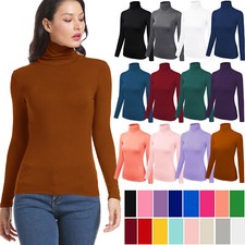 Ribbed Roll Neck Jumper Ladies High Neck Knitted Top Turtle Body Ribbed Kni