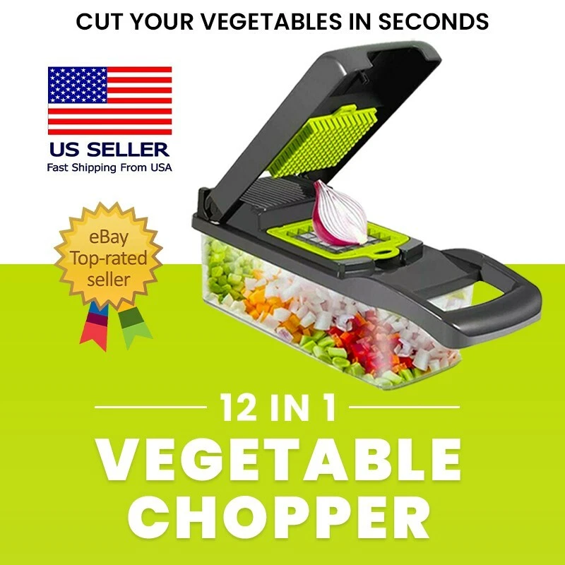 12 in 1 Vegetable Chopper Spiralizer Mandolin Slicer Grater with Container USA