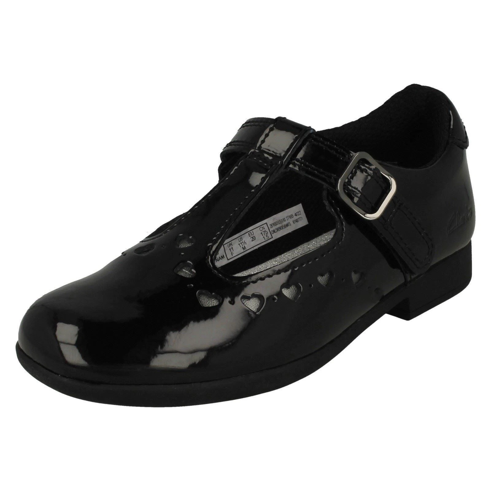 Scarpe scuola Clarks 'Scala Dress' in pelle nera con gancio e cinturino ad anello