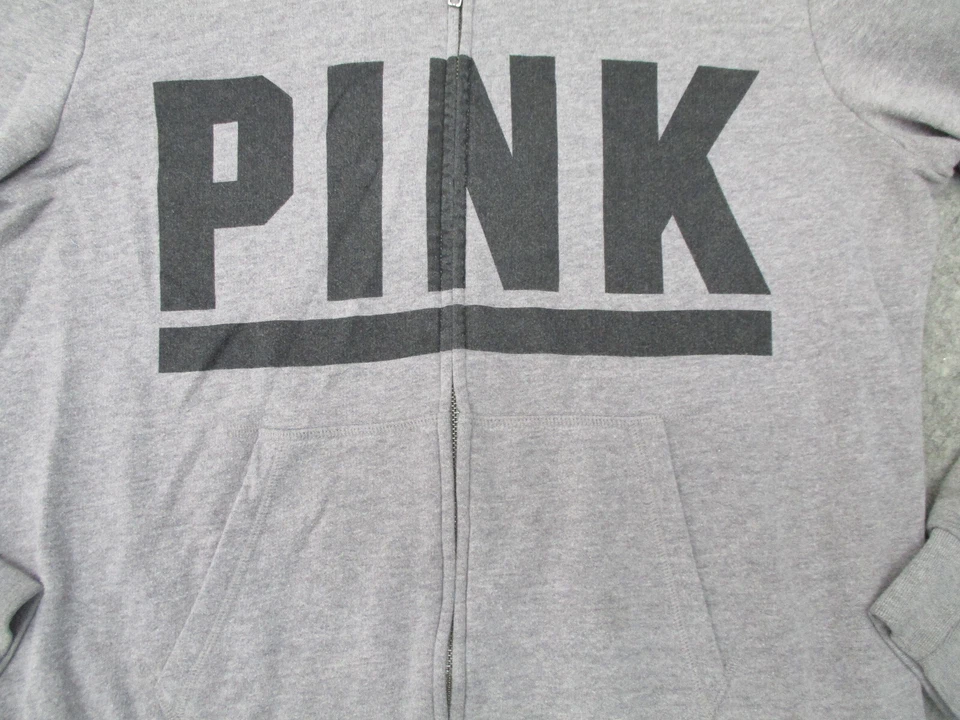 Chaqueta Victoria Secret ROSA Mujer Grande Gris Negra Cremallera Completa Damas Con Capucha Foto 2 de 4