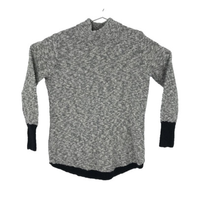 L.L.Bean Signature Womens Pullover Sweater Black Gray Marled Mock Neck L