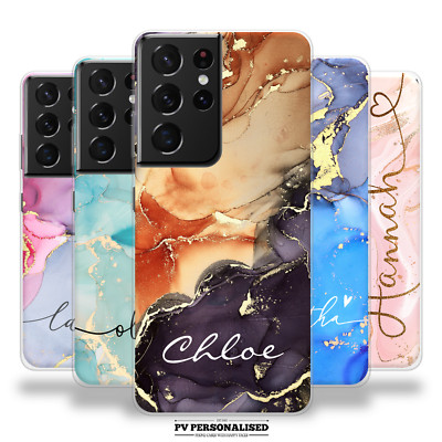 Personalisierte Handyhülle Marmor Name Silikon Cover für Samsung S24 S23 S22 S21