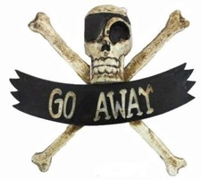 PIRATE TIKI BAR SKULL CROSS BONES SIGN WOOD WALL ART DECOR GO AWAY HANDMADE