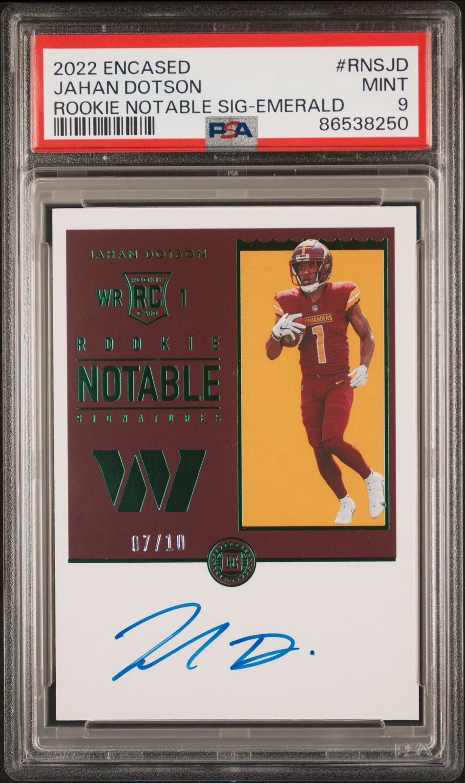 Jahan Dotson Panini Encased Rookie Notable Signatures #RNSJD Emerald