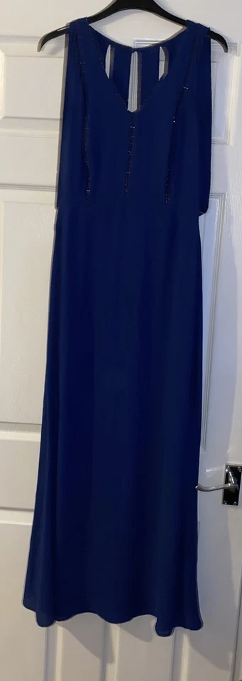 Issa London Long Dress Blue Sheaf Gold Beaded Embellished Strip Back Uk Occ Prom - Image 2 of 4