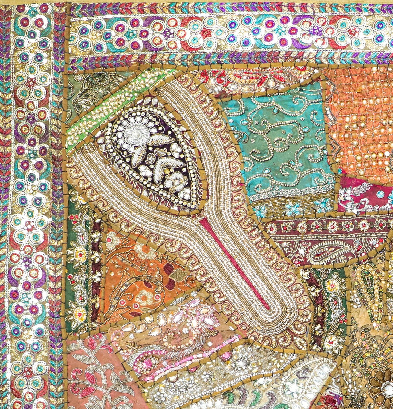 TABLECLOTH GOLDEN WITH GLITTERING BEADS EMBROIDERED 52" X 70"USA SELLER FREESHIP