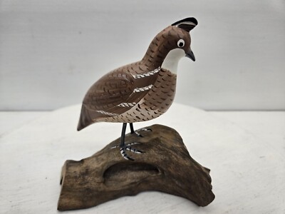 Hand Carved And Painted Wood Quail Figurine 6'' Wildlife Art Birds Hunting