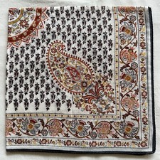 Vintage Handkerchief Brown Cotton Paisley Foliage Floral Hanky Pocket Square 18"