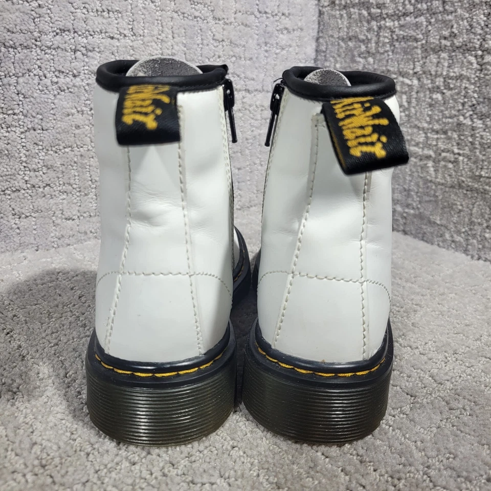 Botas Dr. Martens Air Wair Juveniles Talla 1 EE. UU. Cuero Blanco Con Cordones Cremallera Lateral 1460J Foto 4 de 4
