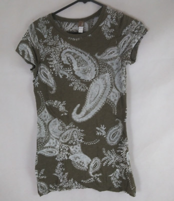 BKE Buckle Women's Olive Green Paisley Cap Sleeve T-Shirt Size Large