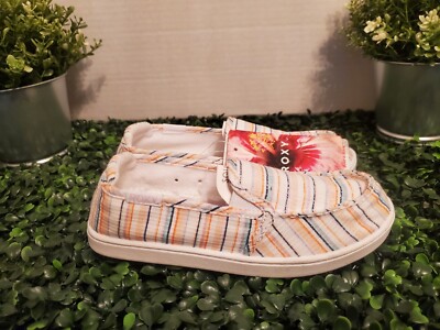 Roxy Girl's Minnow Shoe ~ White Pink Multi Stripes    Youth Size 1  **New**