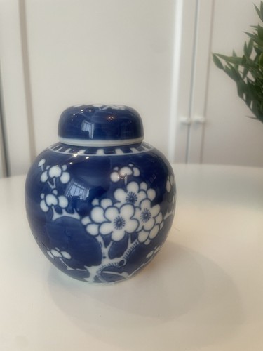 Piccolo vaso cinese zenzero blu vaso ceramica chinoiserie arredamento vintage - Foto 6 di 6