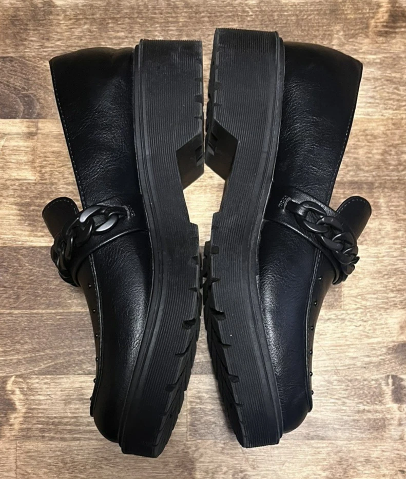 Черные лоферы на платформе Report Hayden искусственная кожа коренастая цепочка женские размер 7,5 - Изображение 3 из 4