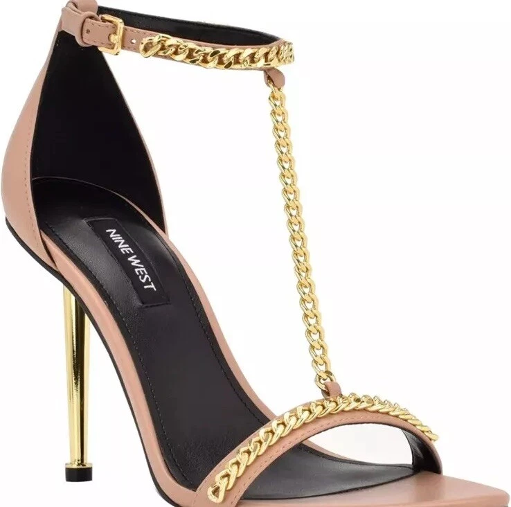 Nine West Women’s Ropes Heeled T-Strap Sandals 8 Tan Pre-owned Beige Pumps Heels - Image 2 of 4