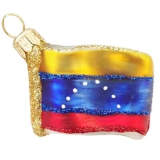 FLAG VENEZUELA INTERNATIONAL EUROPEAN BLOWN GLASS CHRISTMAS TREE ORNAMENT