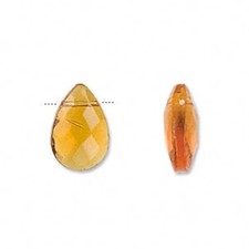 6 Transparent Honey Glass 15x10mm Faceted Flat Teardrop Beads 