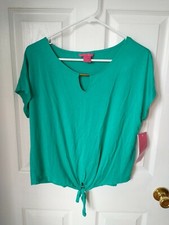 NWT Sunny Leigh Womens Turquoise Top Cap Sleeve Blouse Size Large OG $50