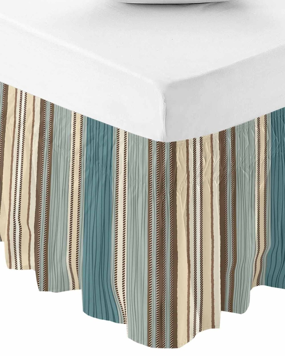 Teal Blue Green Striped Boho Bed Skirt Queen Size 18 Inch Drop,Adjustable 